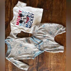 Disney Mickey Mouse Baby Bundle | Blue trimmed onesie with matching pants and T